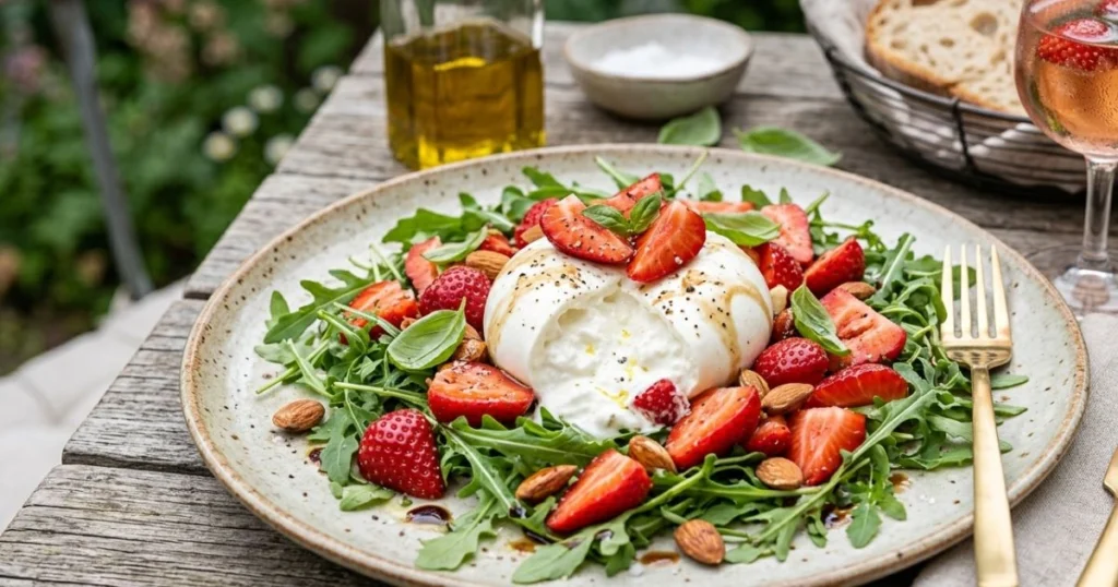 Salade burrata fraises et roquette
